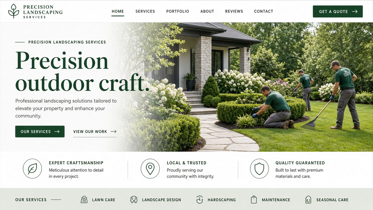 Example website concept 1 for precisionlandscapingservices.com — illustrative mockup only