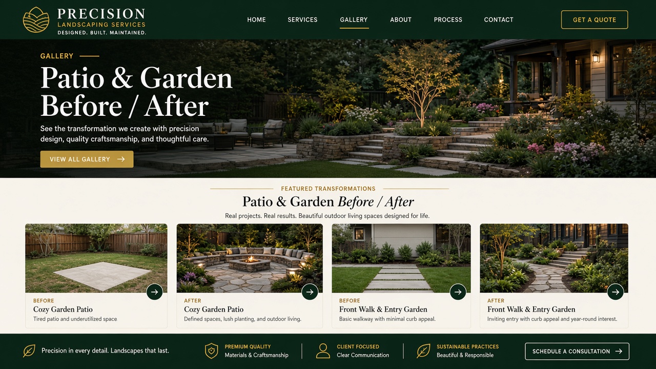 Example website concept 2 for precisionlandscapingservices.com — illustrative mockup only